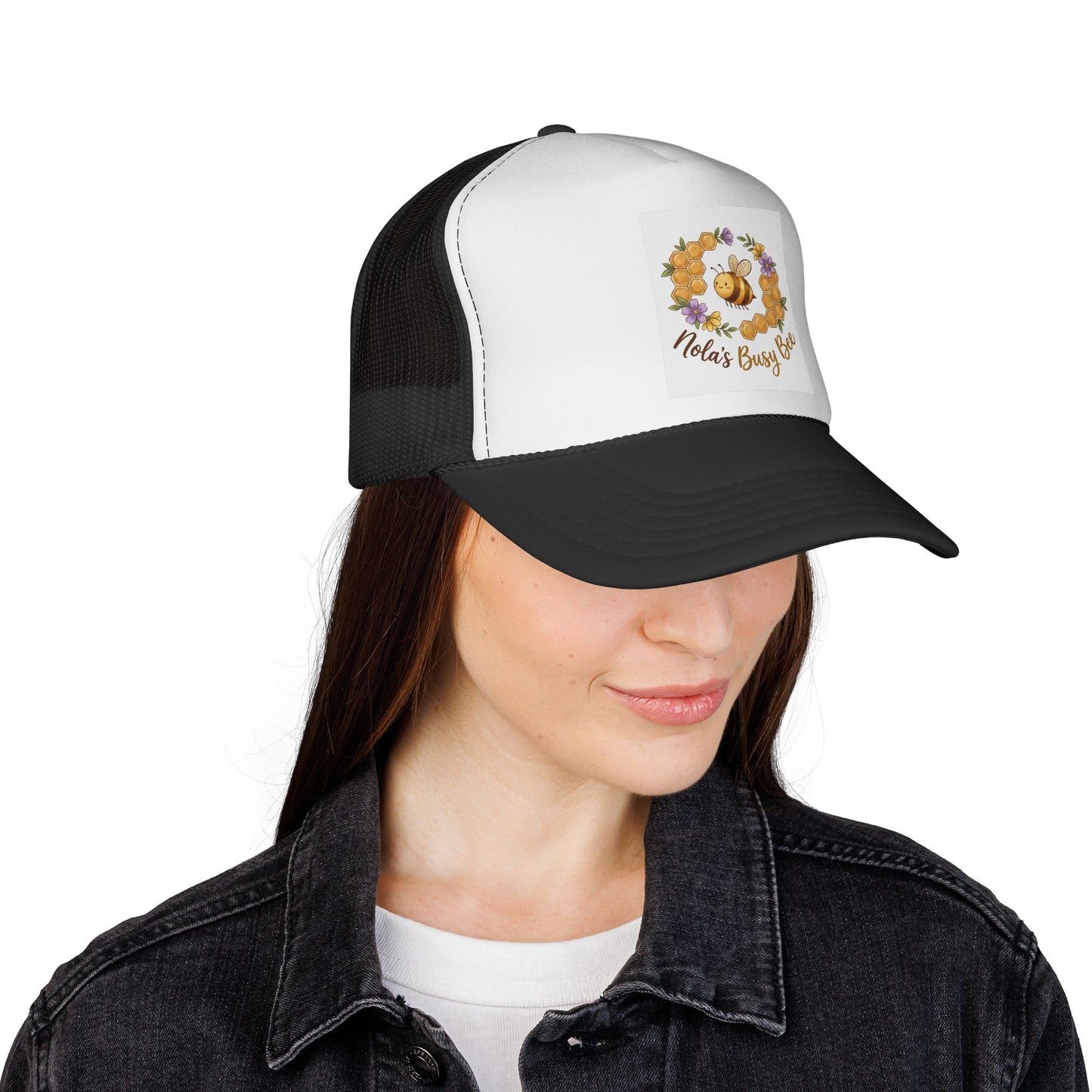 Trucker Cap — "Nola’s Busy Bee" Floral Bee Graphic