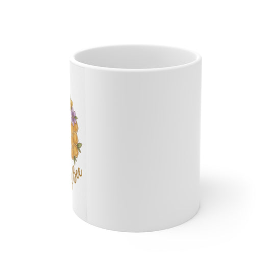 Personalized Bee Mug — "Nola's Busy Bee" Floral Honeycomb Coffee Cup