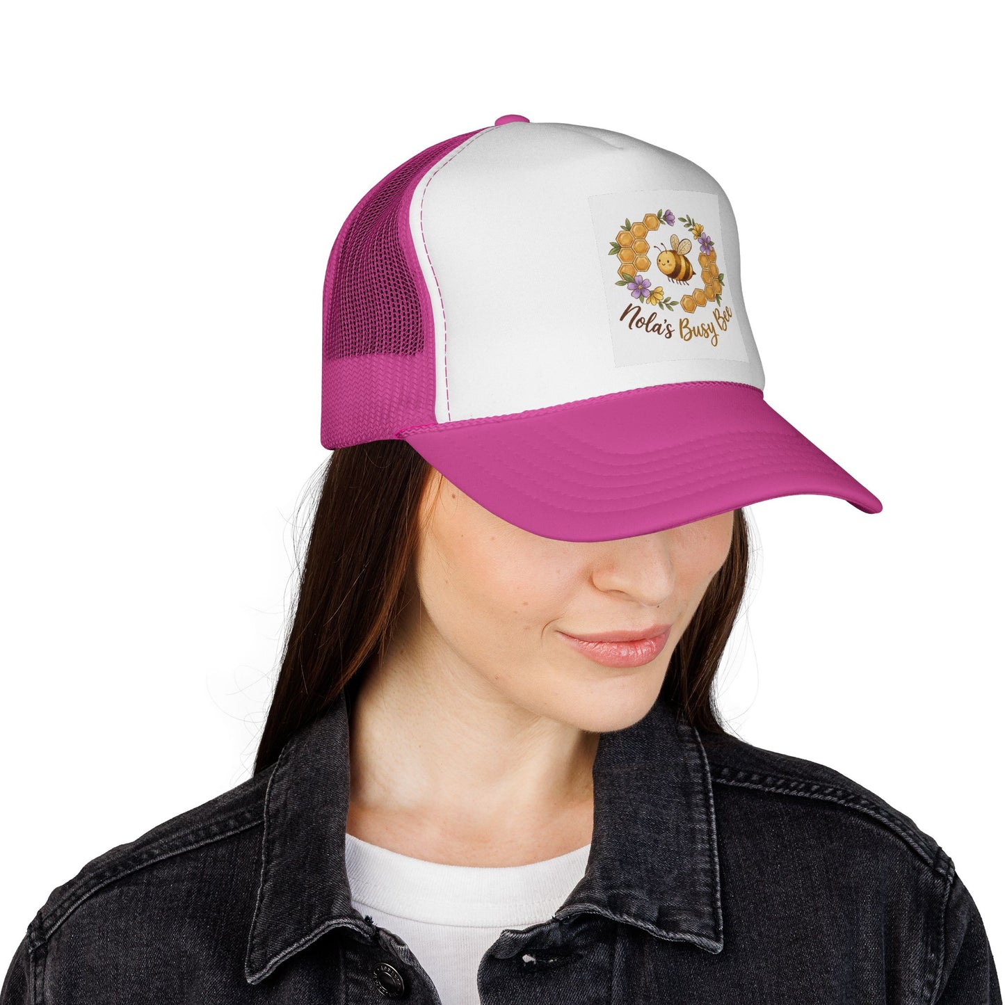 Trucker Cap — "Nola’s Busy Bee" Floral Bee Graphic